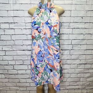 Lulus Women's Multicolor Sleeveless Floral Print Lined Halter Dress Size XL